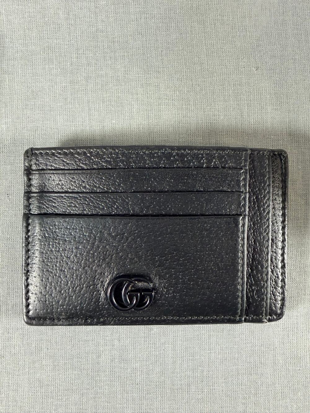 GUCCI GG MARMONT BLACK LEATHER CARD HOLDER Slim Wallet